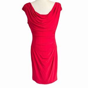 Lauren Ralph Lauren Bodycon Dress Red Draped Neckline Ruching 8 Holiday Sexy NWT